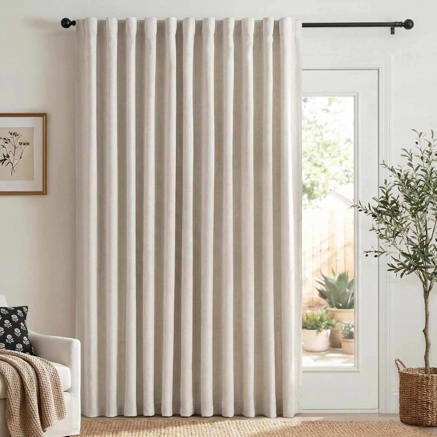 Skiennix 100% Blackout Linen Curtains - Thermal Insulated Drapes for Bedroom | 100" W x 96" L, Cream