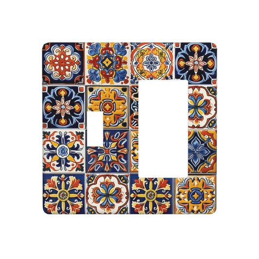 Mexican Talavera Tiles Flower Vintage Outlet Covers 1 Toggle 1 Rocker Combination Decorative Wall Plate Electrical Switch Plates Light Switch Cover Plate for Kitchen Bathroom Decor
