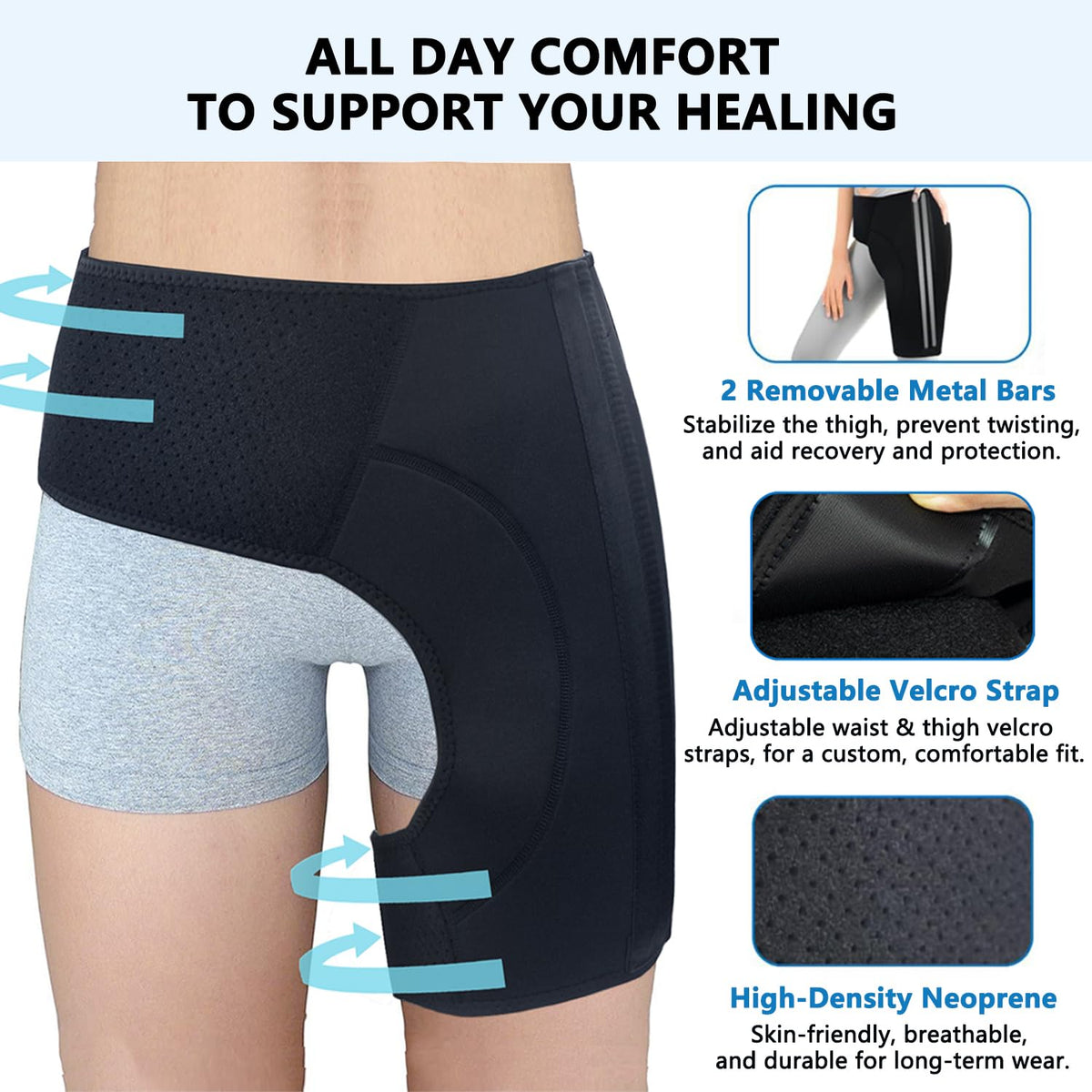 AIDY-PRO Hip Brace for Men and Women, Adjustable Groin Compression Wrap Hamstring Braces, Hip Support Brace for Sciatica Pain Relief for Thigh Injury, Hips Flexor Strain, Labral Tear, Muscle Recovery