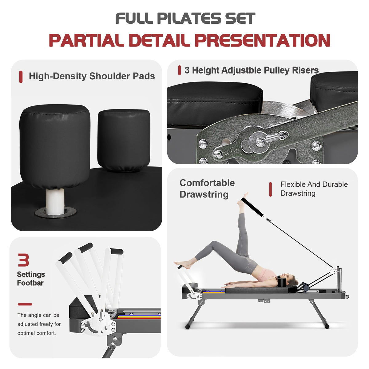 Casaphoria 78'' Pilates Reformer, Foldable Pilates Machine for Home with Dual Resistance and Adjustable Height, Home Pilates Equipment for Beginners to Advanced, Supports Up to 330 lbs(Black)