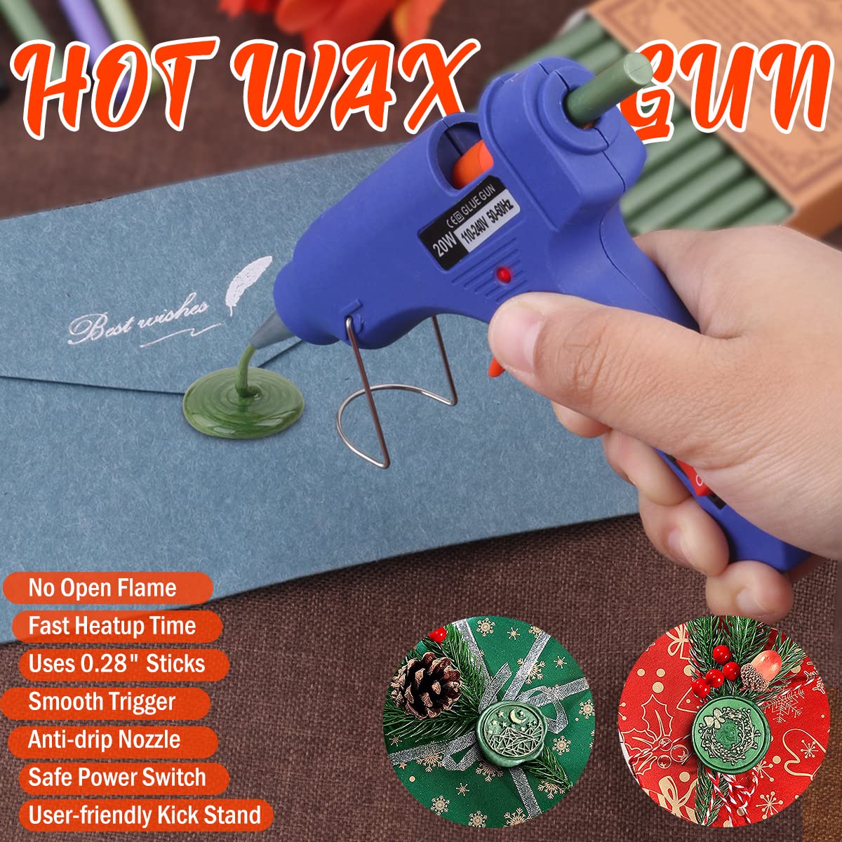 Wax Seal Kits, Wasole 20Pcs Wine Red Sealing Wax Sticks with 1 Pieces Glue Gun Set for Wax Seal Stamp, Great for Wedding Invitations, Birthday Cards, Envelopes, Gift Wrapping (Wine Red)