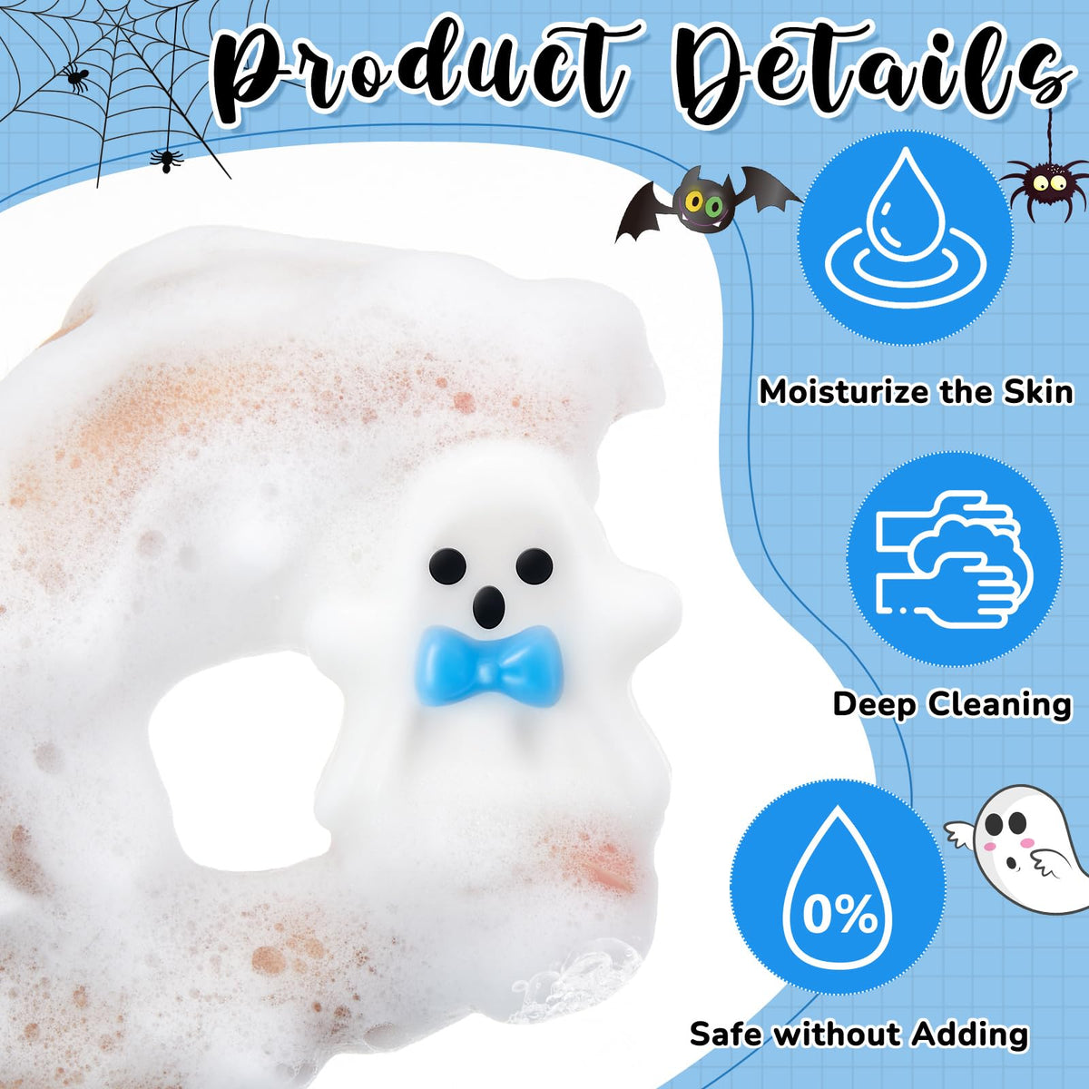 Leelosp 12 Set A Little Boo is Almost Due Baby Shower Halloween Baby Shower Soap Favor Decorations Ghost Shaped Soap for Halloween Boo Party Supplies(Blue)