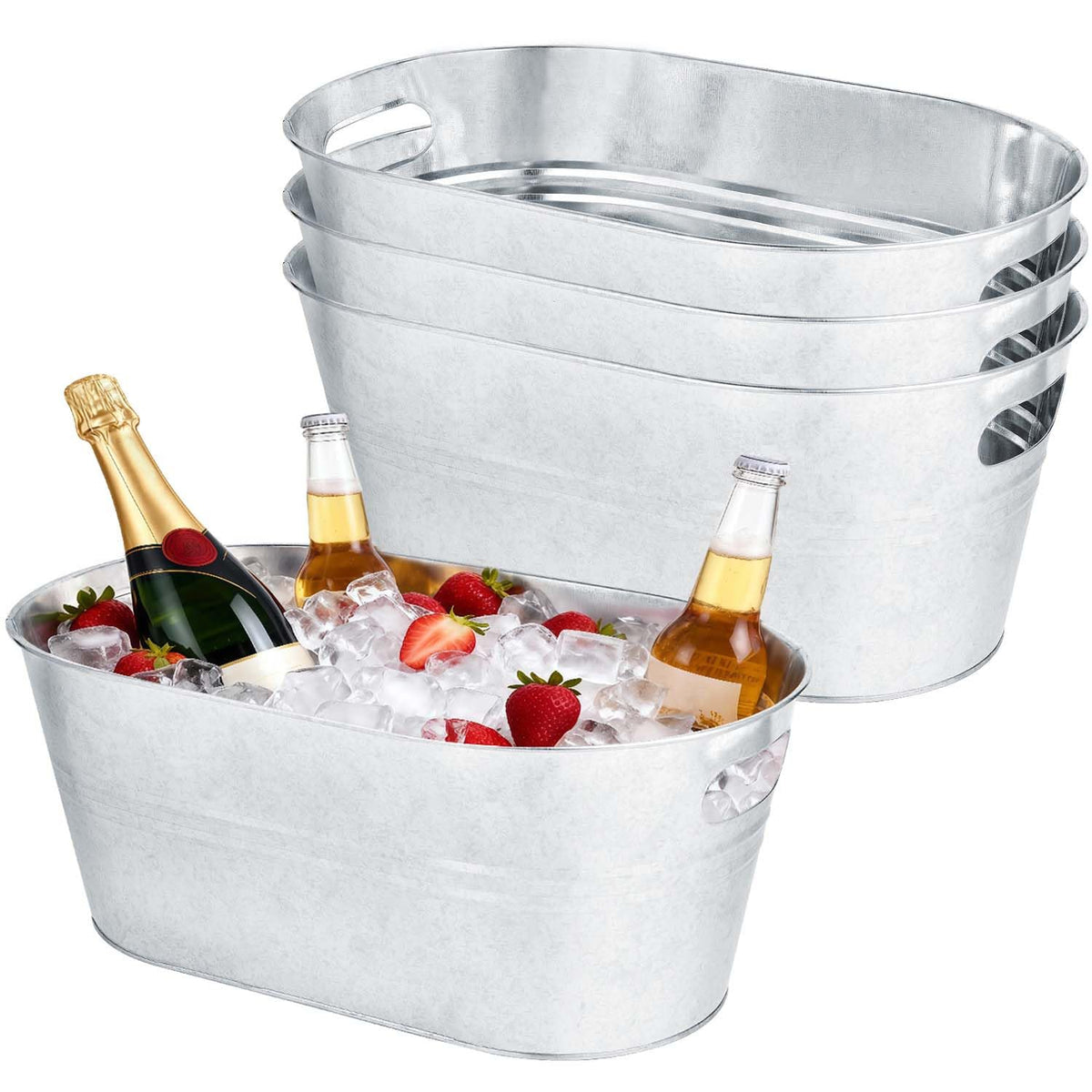 OBTANIM 3 Pack 4 Gallon Galvanized Ice Buckets Metal Champagne Drink Cooler Storage Ice Tub with Handles for Beer Cocktails Wine Beverage Home Parties Bar Cooling Supplies