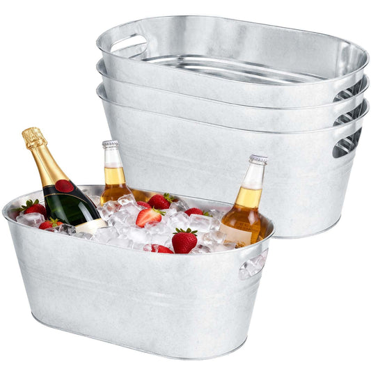 OBTANIM 3 Pack 4 Gallon Galvanized Ice Buckets Metal Champagne Drink Cooler Storage Ice Tub with Handles for Beer Cocktails Wine Beverage Home Parties Bar Cooling Supplies