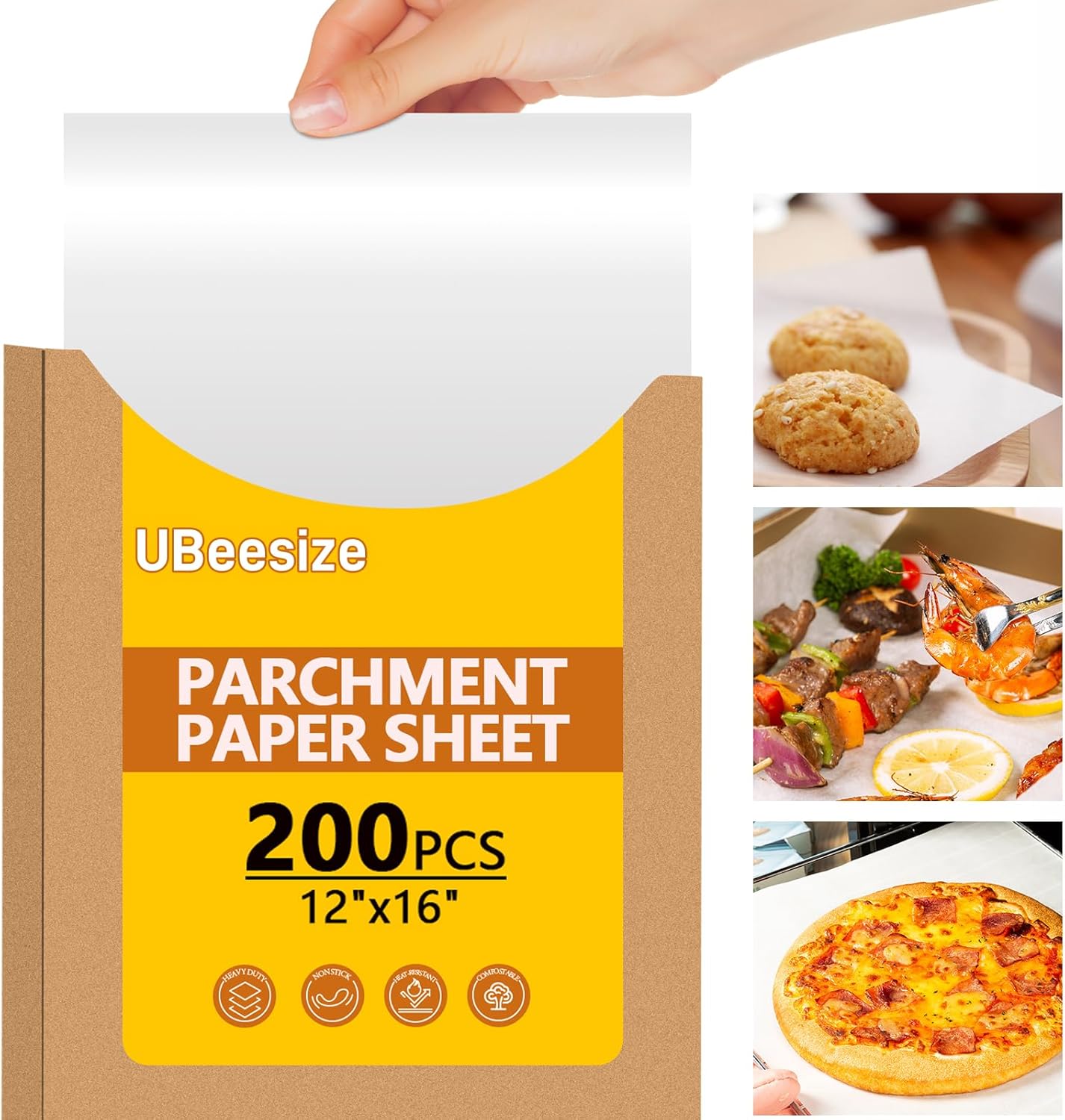 Skiennix 200PCS Heavy Duty Parchment Paper Sheets - Non-Toxic & Unbleached, 12x16 In for Baking & Grilling
