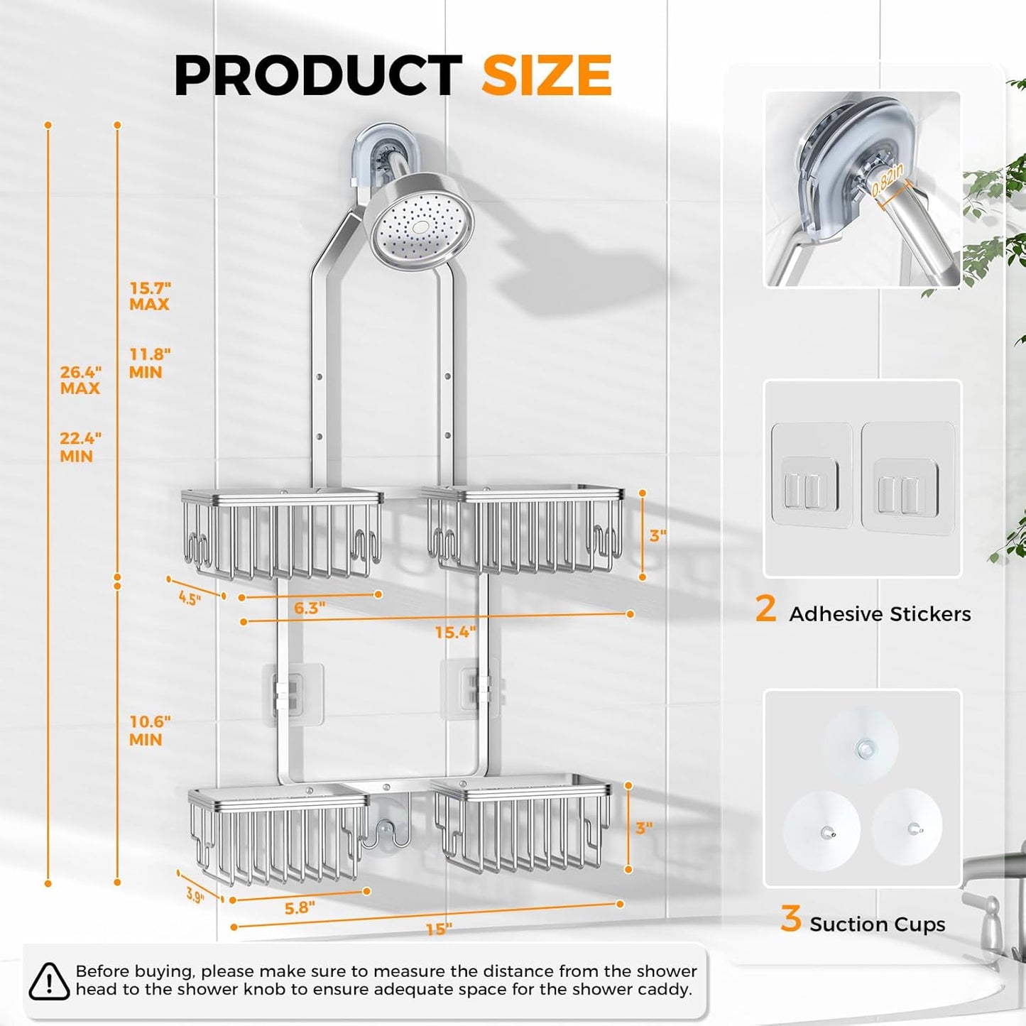 Reinhardt Aluminum Shower Caddy - Adjustable Rustproof Organizer with Hooks & Soap Holders | Silver