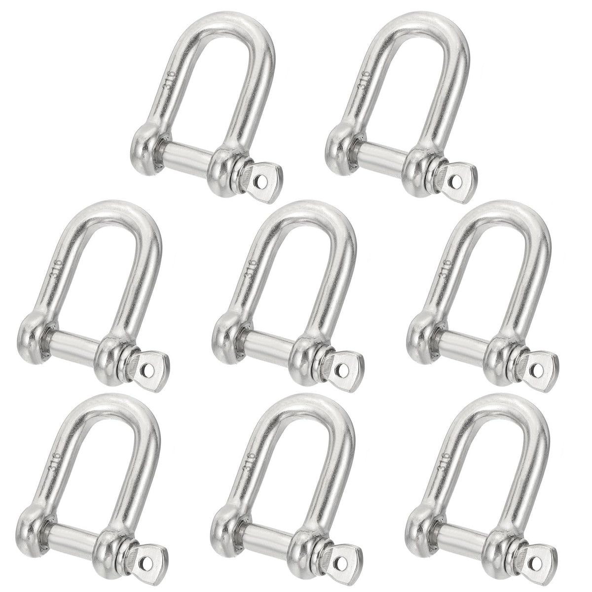 PATIKIL 5/16"(7.74mm) 882lb 316 Stainless Steel D Shackle, 8Pcs Heavy Duty Screw Pin Shackle Marine Grade for Chains Wire Rope Outdoor, Silver