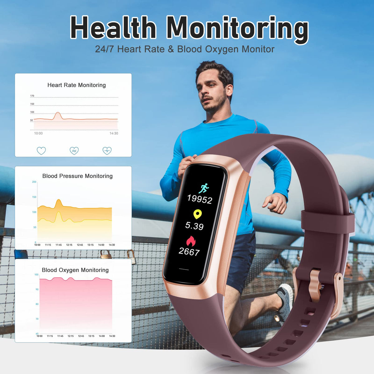 Zeacool Fitness Tracker with 24/7 Heart Rate, Blood Oxygen Blood Pressure Sleep Monitor, Activity Trackers 5 ATM Waterproof,Step Calorie Counter Pedometer Health Smart Watch for Women Men Bordeaux