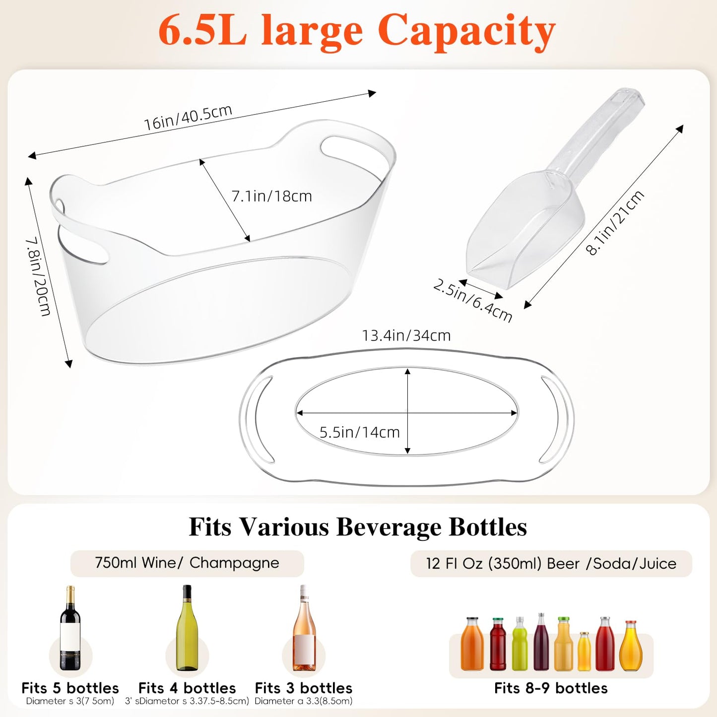 Yeatruojeet 2 PCS Ice Bucket for Parties, 6.5L Large Ice Bucket, 1.7 Gallon Champagne Bucket with 2 Scoops, Beverage Tub Mimosa Bar Supplies for Champagne, Beer, Cocktail