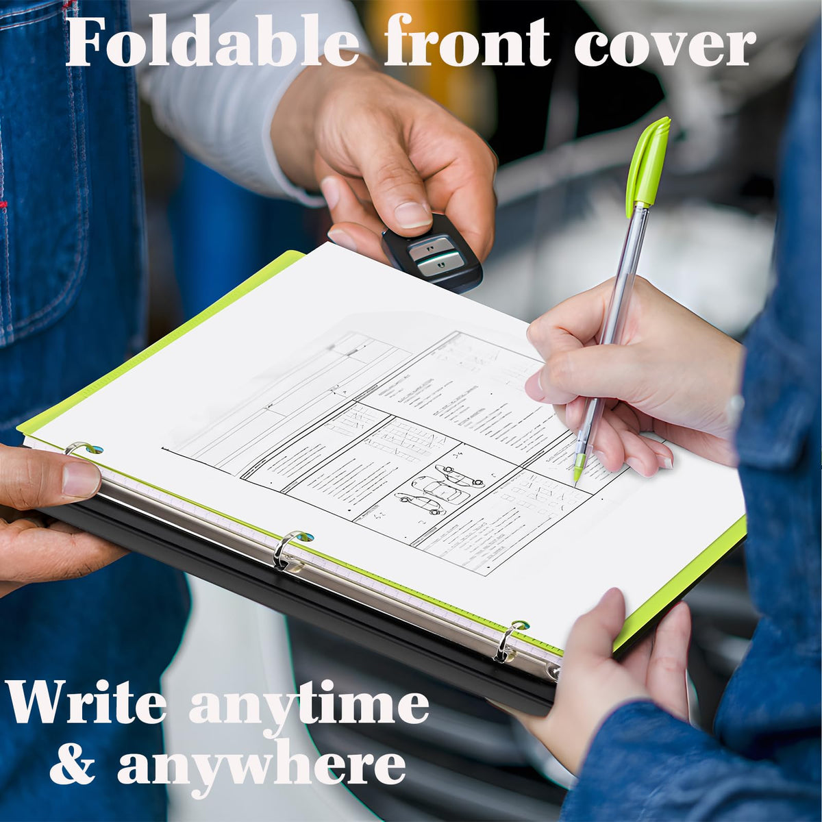 INFUN 1 Inch 3-Ring Telescoping Project Organizer Binder,13 Pocket, Customizable Front Cover, 5 Colors Pocket Divider and Plastic Binder Pocket，225 Sheet Capacity-Black