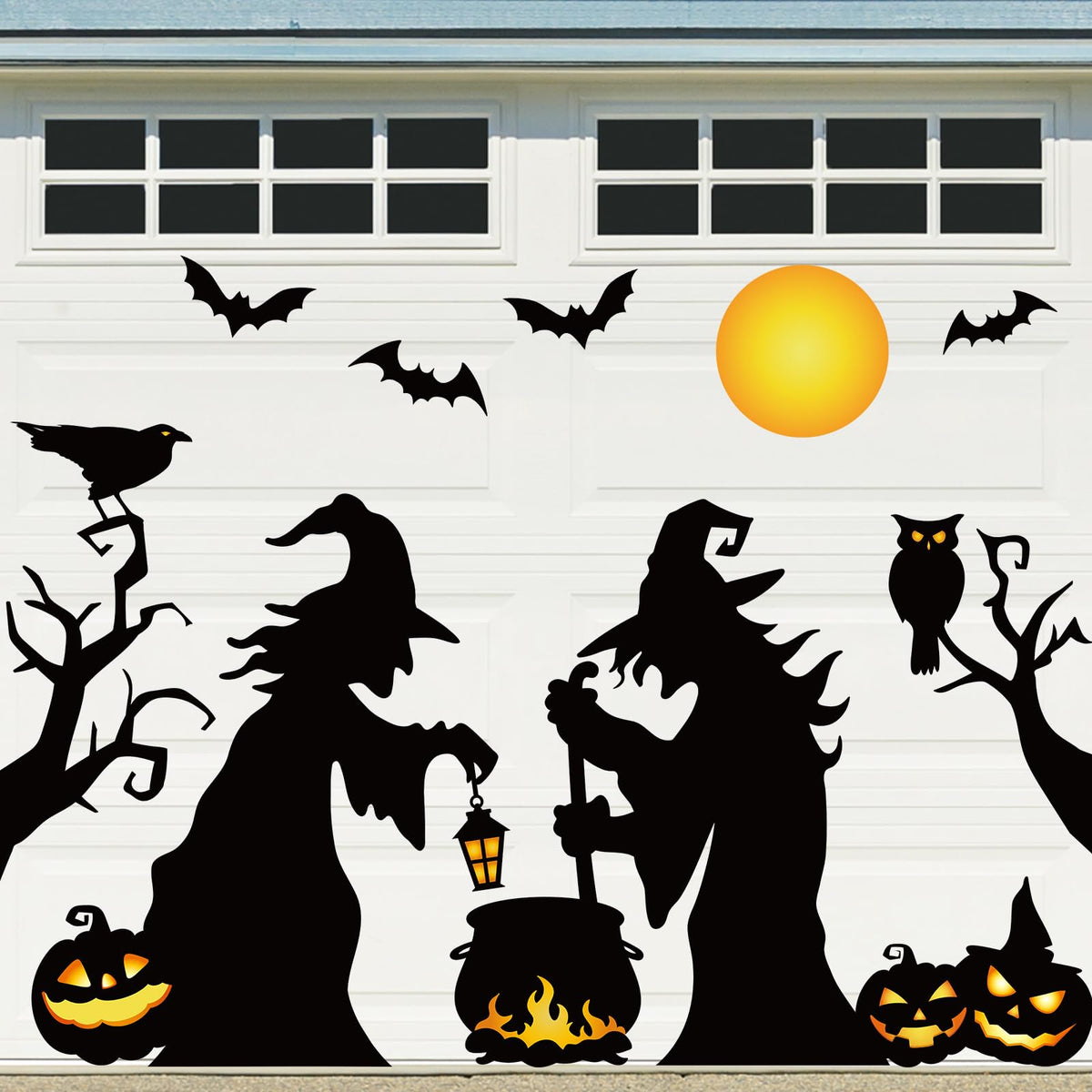JarThenaAMCS 17Pcs Halloween Witch Garage Decoration Magnet Stickers Withered Tree Pumpkin Bat Refrigerator Decals for Hocus Pocus Party Home Door Car Decor