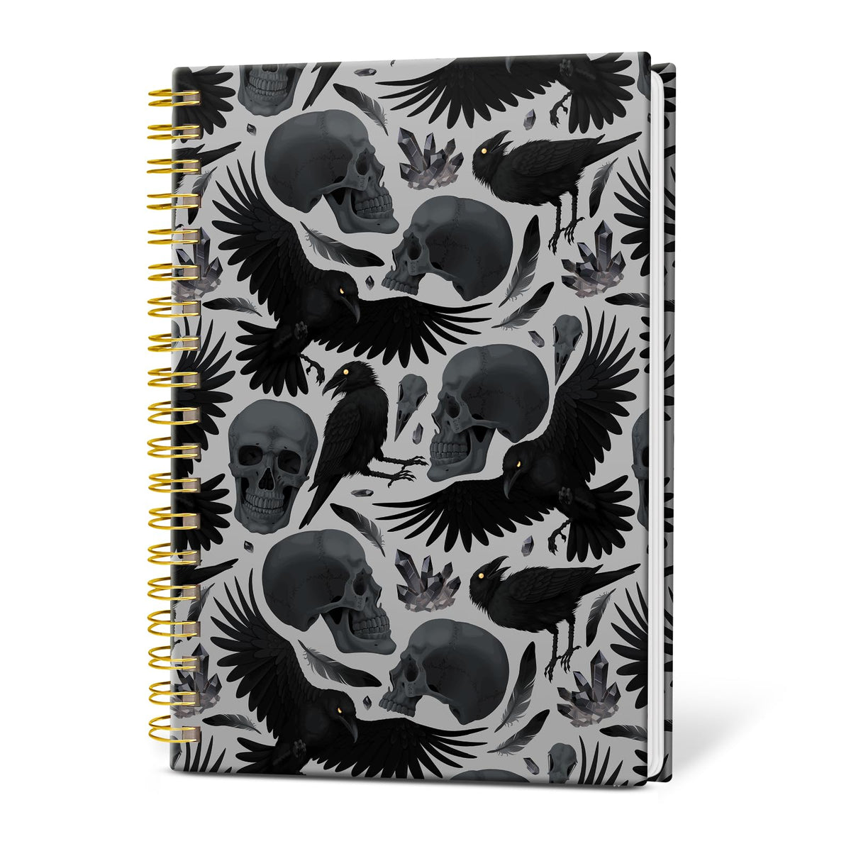 KZYVFNPQ Spiral Journal Notebook for Women Men, A5 Cute Hardcover Lined Notebook with Strong Binding,College Ruled Notebook for Office Work Writing, 120 Pages/60 Sheets, 6"x8.3"(Ravens Skull Halloween)