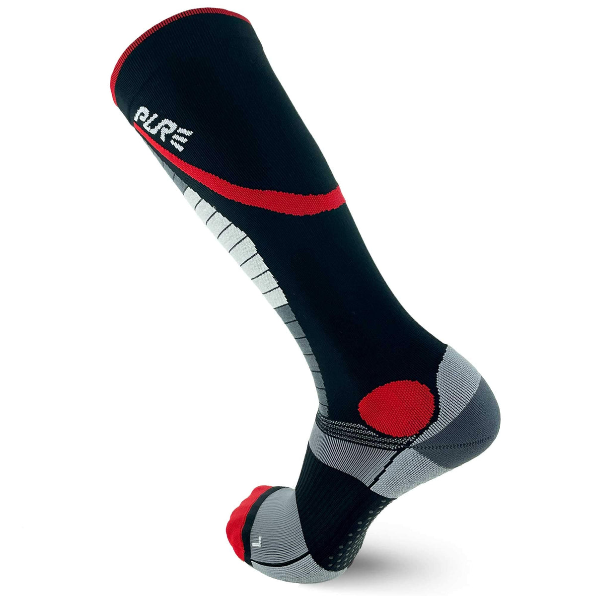 Pure Athlete Lifting Socks- Weightlifting Shin Guards, Deadlift Protector Compression Sock for Cross Training & Weightlift (Black/Red, Large)