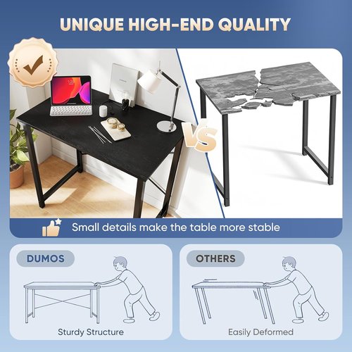 DUMOS 32-Inch Modern Office Computer Desk - Stylish Writing & Study Table in Black Wood