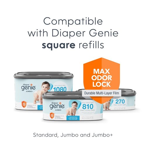 Diaper Genie Classic Diaper Pail Gift Set - Push-N-Lock Odor Control | Includes Starter & Jumbo+ Refill | Holds 1,245 Newborn Diapers