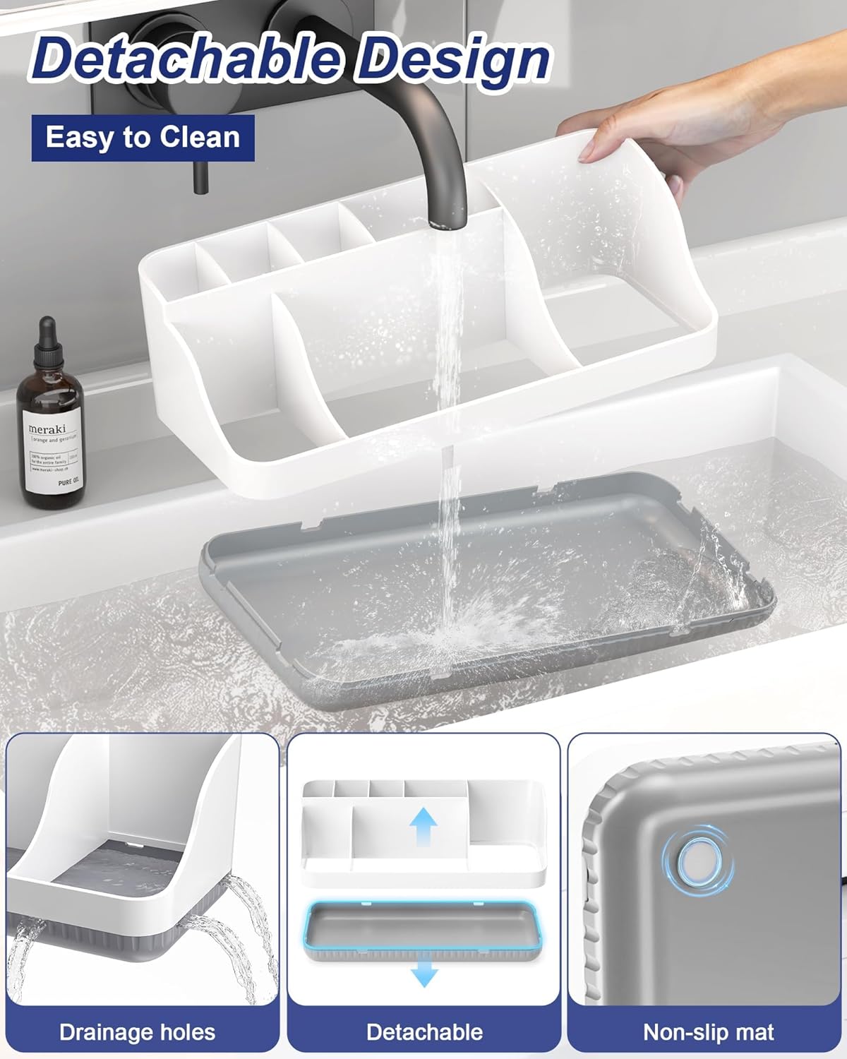 Skiennix Bathroom Counter Organizer - 7 Slot Detachable Toothbrush Holder | Anti-Slip Vanity Storage for Adults & Kids