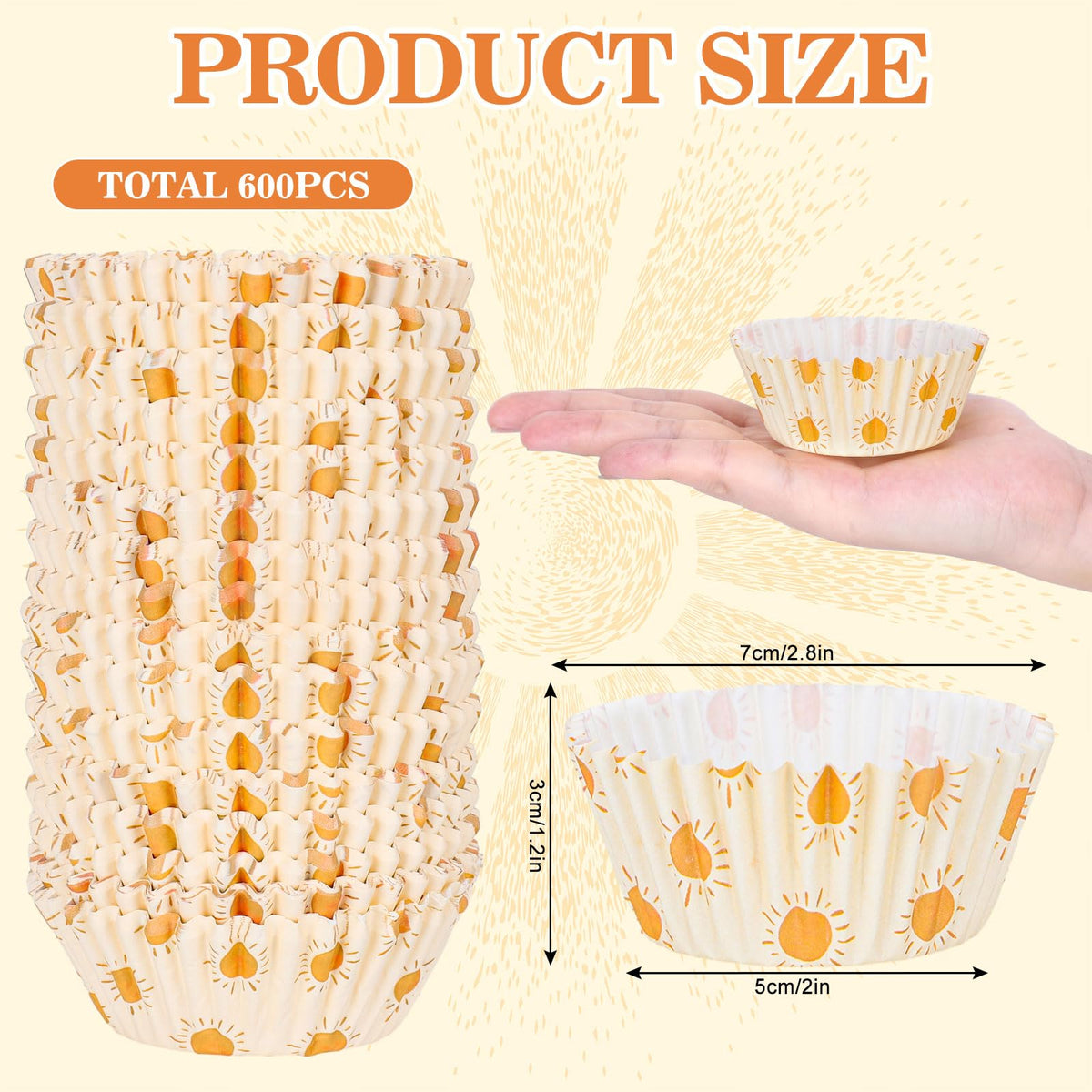600Pcs Boho Sun Cupcake Liners Hippie Summer Sunshine Cupcake Wrappers First Trip Around The Sun Party Paper Baking Cup Holder for Baby Shower Wedding Birthday Party