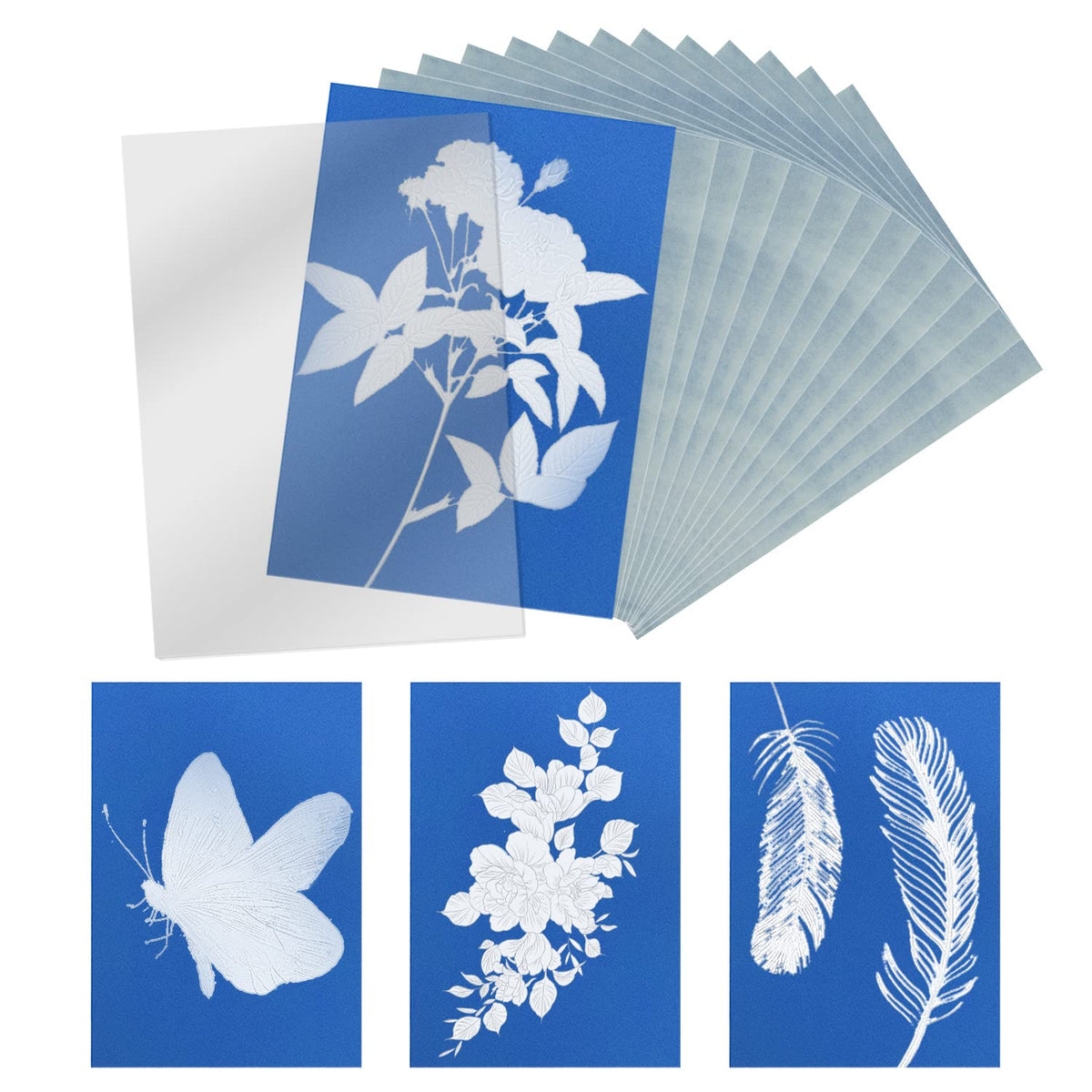 KINBOM 32pcs Cyanotype Paper, Sun Print Paper Light Sensitive Paper Photography with Acrylic Sheet for DIY Crafts Projects