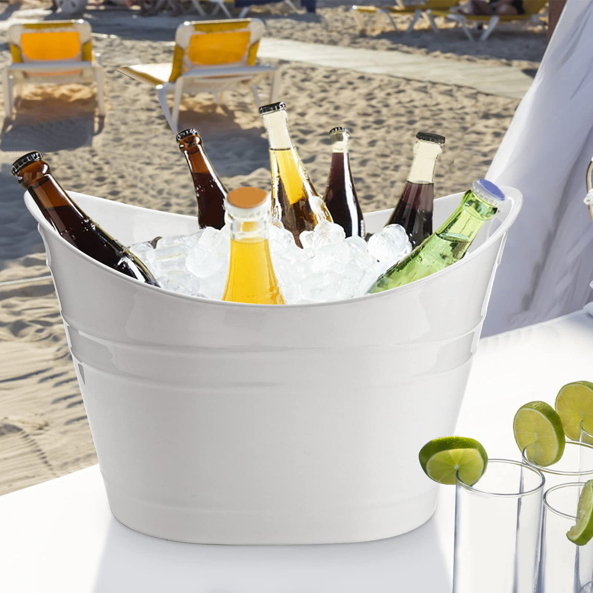 ZEAYEA 4 Pack Beverage Tub, 18L Plastic Beer Bottle Bucket with Handles, White Party Tub for Drinks, Plastic Buckets for Ice Wine Beer Bottle Cooler