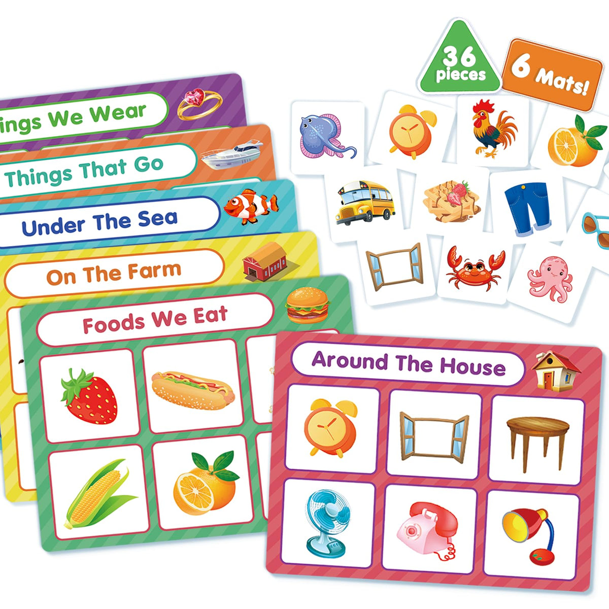 EAMAY Building Language and Matching Games Set with 6 Sorting Mats and 36 Everyday Objects Pieces Special Education Classroom,Sorting Toys for Toddlers 1-3