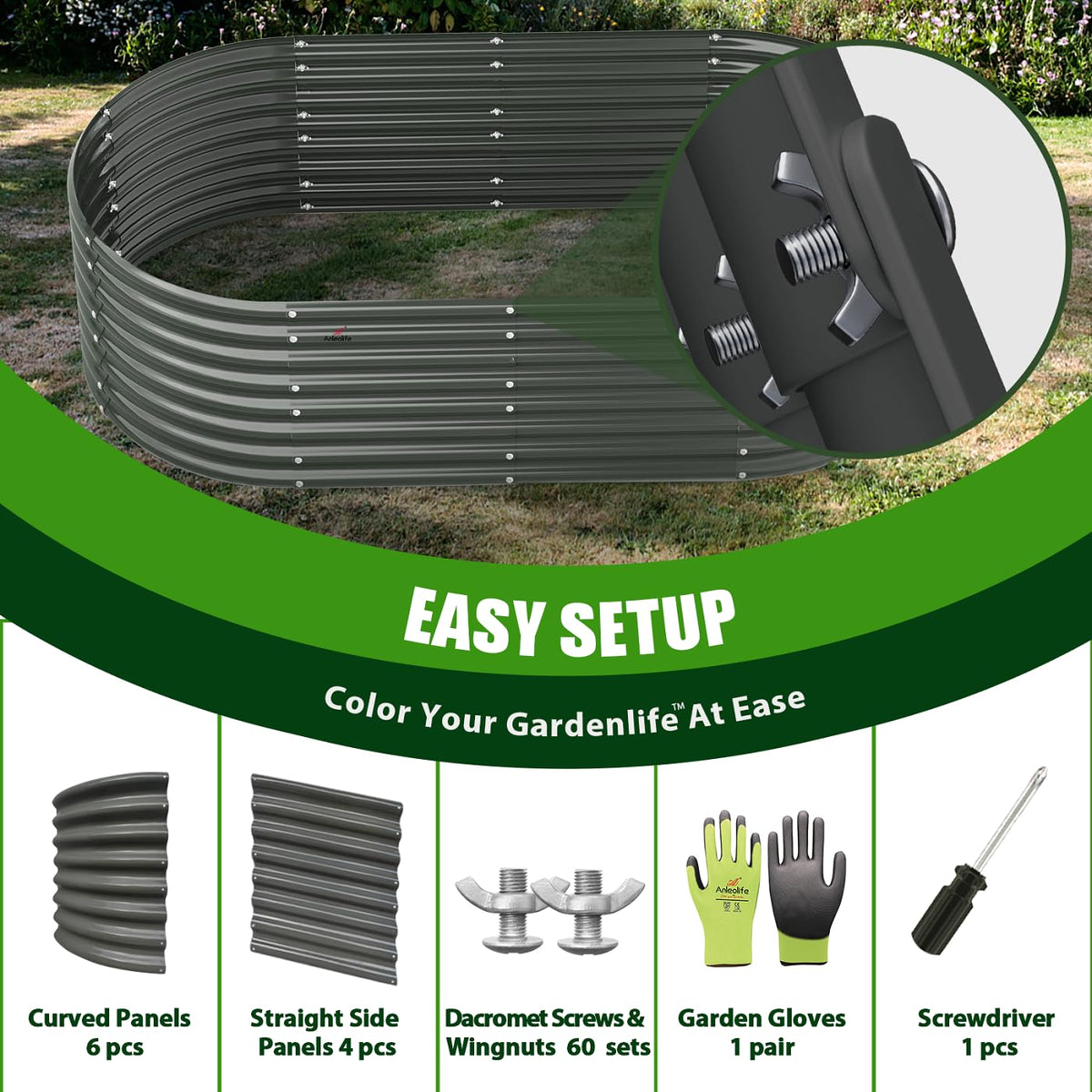 A ANLEOLIFE 6X3X2 ft Galvanized Raised Garden Beds Outdoor-2 Pack, Oval Large Metal Deep Root Planter Box for Planting Vegetables Flowers Herb, Anti-Rust & Easy-Setup, Quartz Grey