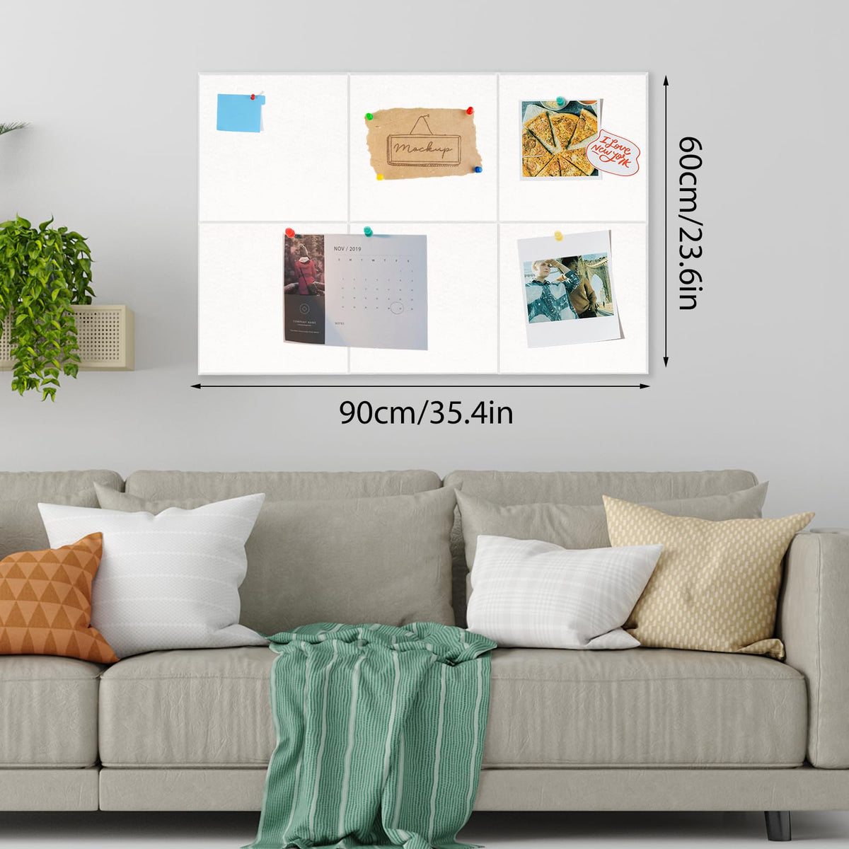 Thboxes Large Cork Board 36" x 24", 6 Pack Felt Bulletin Board with 30 Pushpins, Cork Boards Alternative with Self-Adhesive Strips, Felt Wall Tiles Pin Board for Wall Office Home School Decor-White