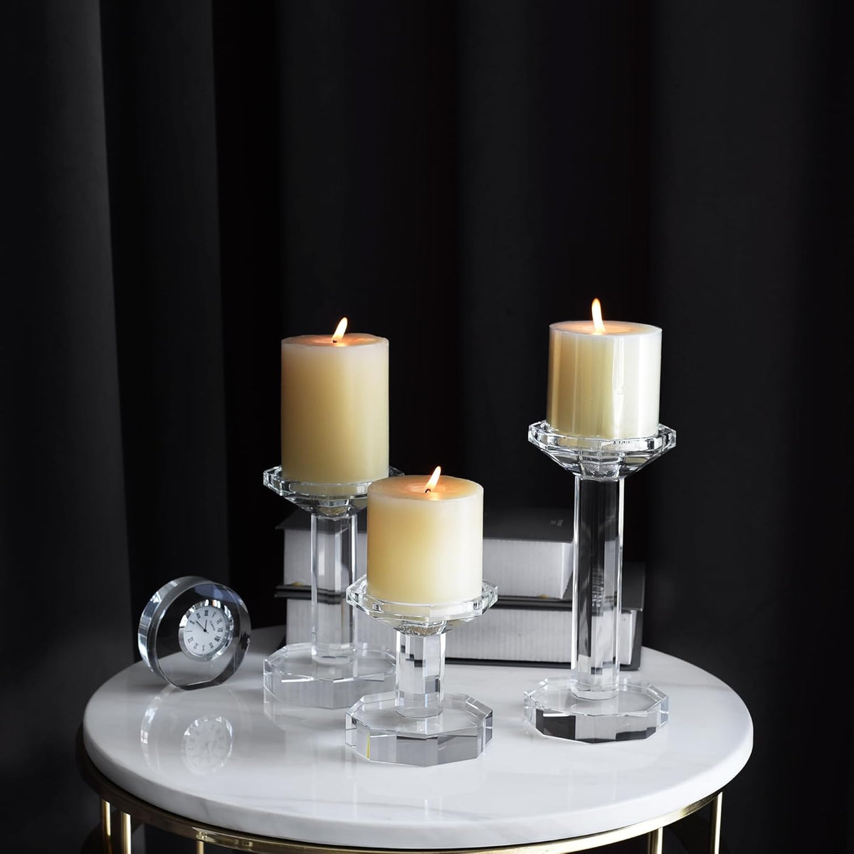 Skiennix Crystal Candlestick Holders - Elegant Set of 3 for Weddings & Parties | 4''/6''/8'' Tall