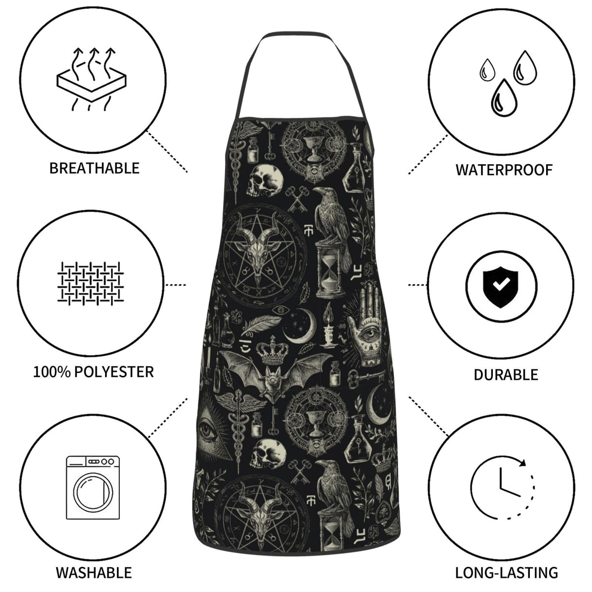 Worltoldb Gothic Apron for Women Men with Pockets Waterproof Kitchen Chef Apron for Cooking,BBQ Baking,Gardening,Crafting
