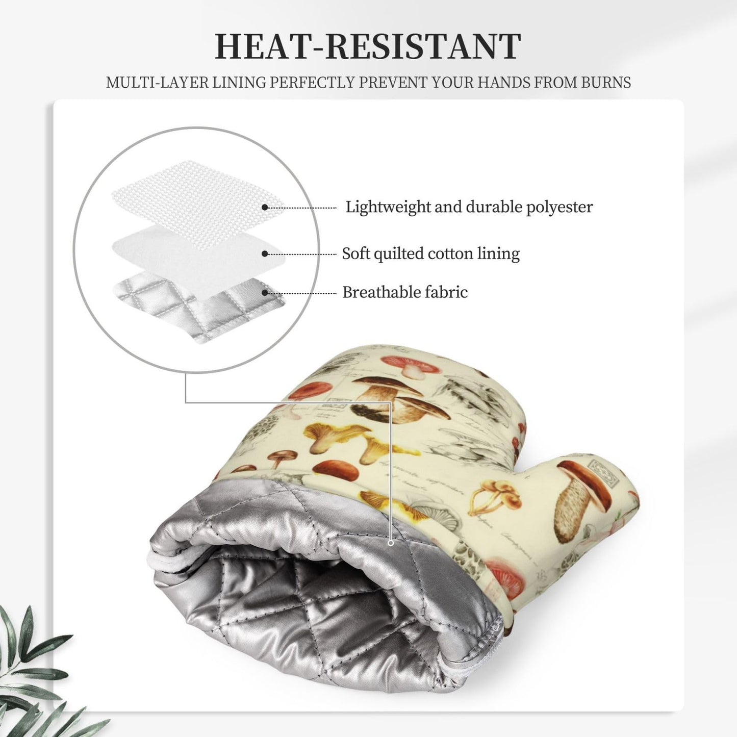 MIFSOIAVV Mushroom Oven Mitts and Pot Holders Sets Silicone Vintage Mushrooms Kitchen Mitts Potholders Heat Resistant 4Pcs Oven Gloves Hot Pads for Kitchen Baking Cooking BBQ Grilling