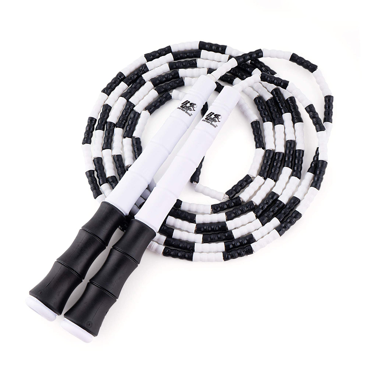 Buddy Lee Beaded Speed Jump Rope – Black/White, Bamboo Shaped Handles | Soft TPU Beads, High Density Nylon Rope | Perfect For Schools, Gym & Outdoor Jumping | Great for Rope Releases | Adults