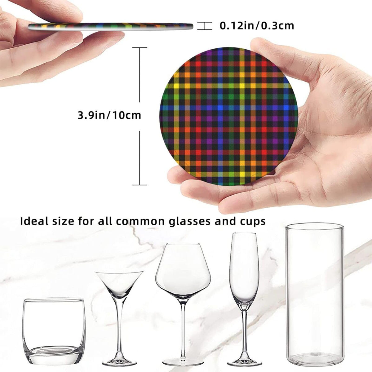 6 Pcs LGBT Gay Pride Coasters with Holder Rainbow Round Coasters Drink for Kitchen Dining Home Table Decor