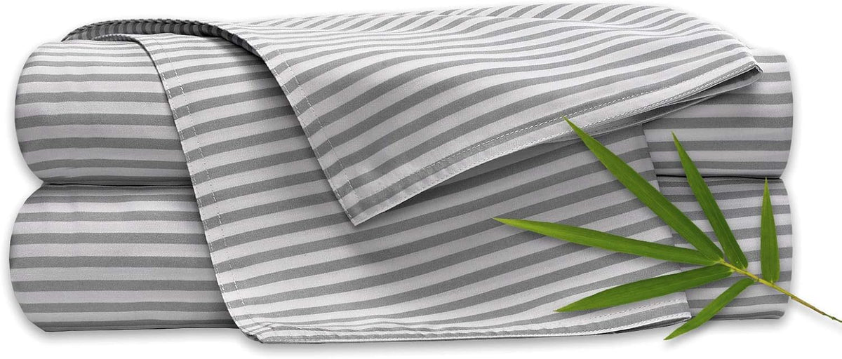 Pure Bamboo Twin Sheets - Luxuriously Soft 100% Organic Viscose Bed Sheet Set | Double Stitching, Stripes