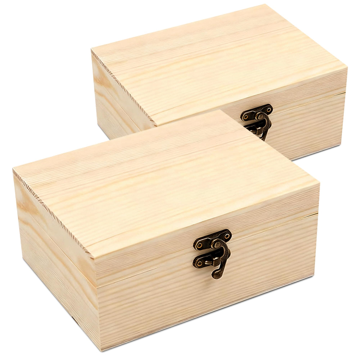 VIKOS Products Unfinished Unpainted Wooden Box with Hinged Lid for Crafts DIY Storage Jewelry Plain Pine Box - Small 6.7"x5.1"x3.1" - 2-Pack
