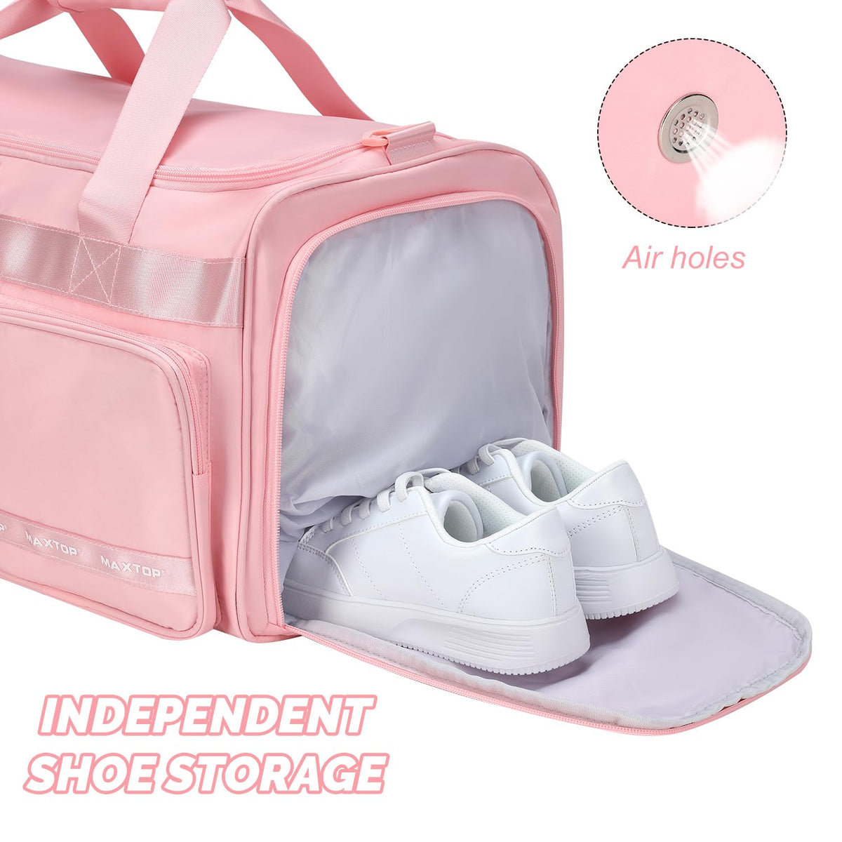 MAXTOP Travel Duffle Bag for Women Carry On Tote Weekender Overnight Bag Large Capacity Duffel Bag With Shoe Compartment,Pink Gym Bag with Dry and Wet Separation