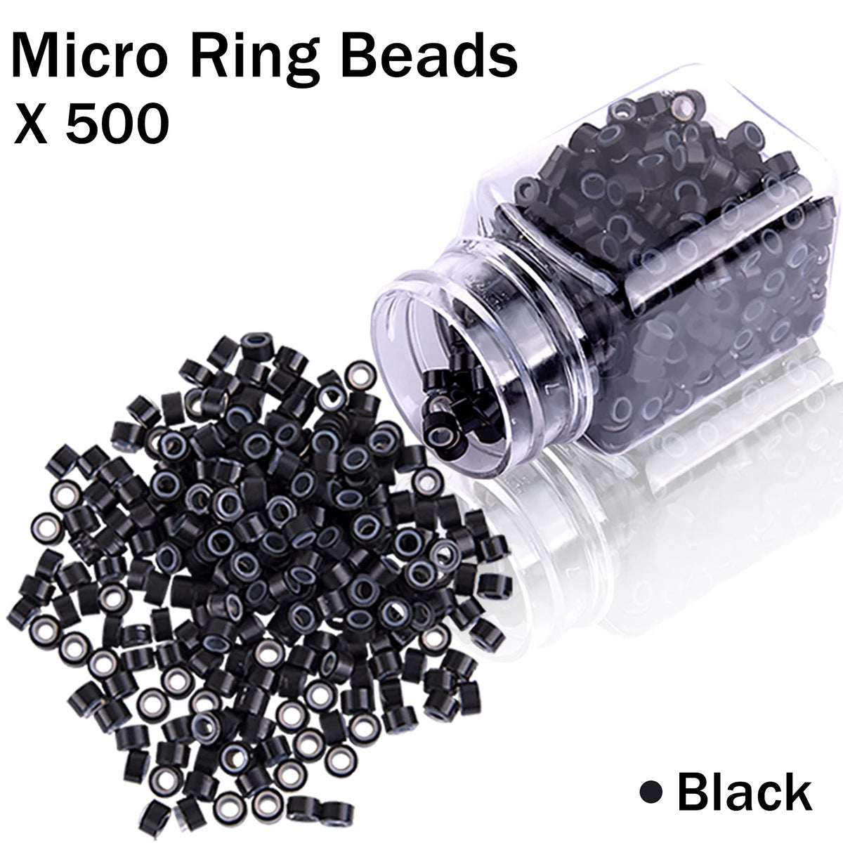 Duufin Hair Extensions Kit 500 Pcs Black Micro Ring Beads 1 Hair Extension Plier 2 Hook Needle Pulling Loop 4 Plastic Alligator Hair Clips 1 Comb and 2 Bags Black Mini Rubber Hair Elastic