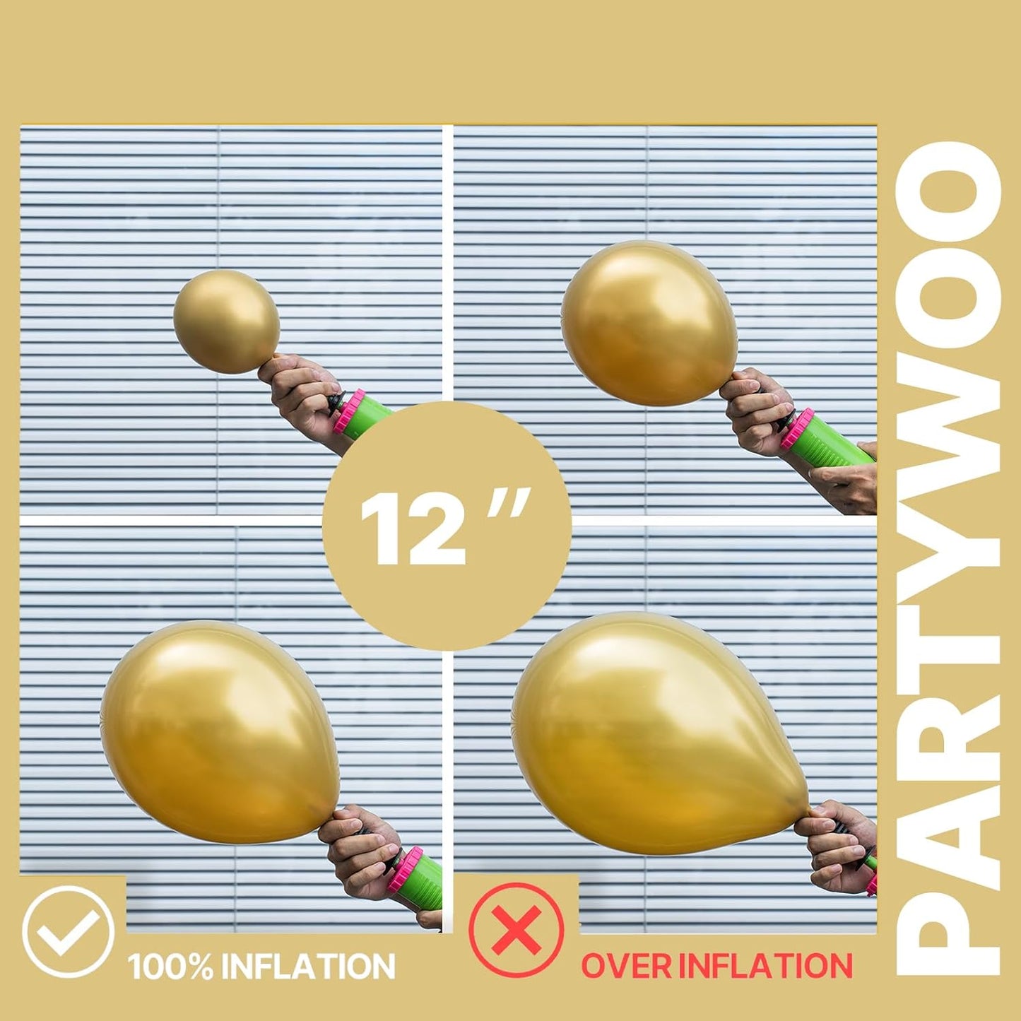 PartyWoo Gold and Black Balloons - 100pcs 12-Inch Metallic Balloons for Celebrations & Events