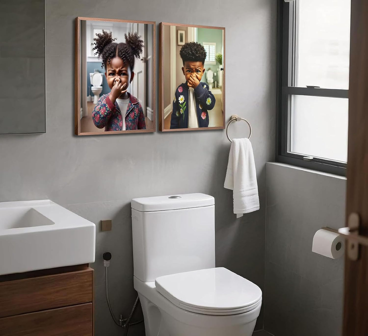 Regine Switzerland Funny Black Kids Bathroom Wall Art - 2Pcs Canvas Prints for Humorous Decor