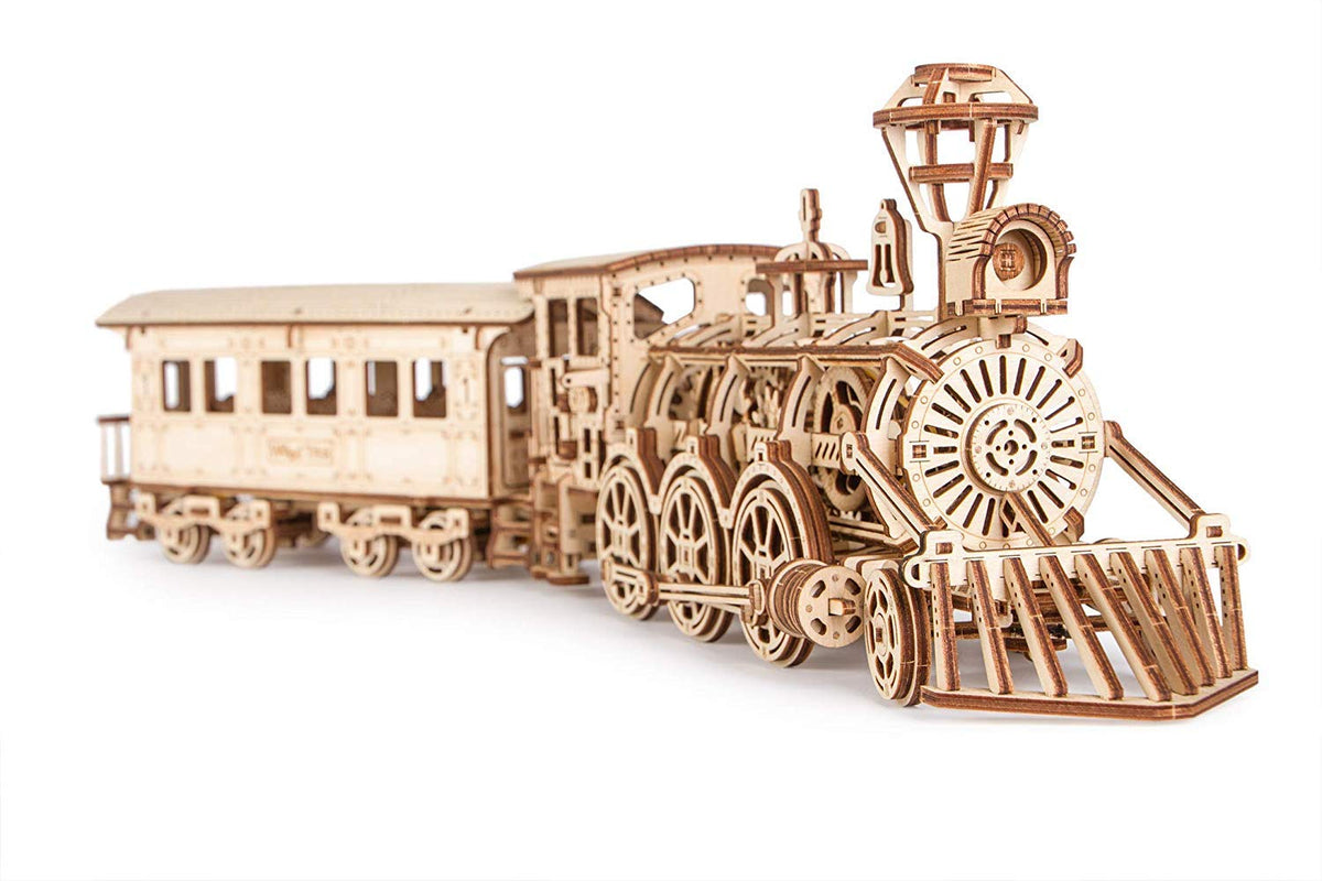 Wood Trick Wooden Toy Train Set with Railway - 34x7″ - Locomotive Train Toy Mechanical Model Kit - 3D Wooden Puzzles for Adults to Build - Engineering DIY Models for Adults to Build