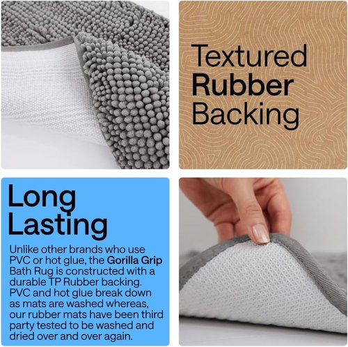 GORILLA GRIP Bath Rug Mat - Soft Absorbent Chenille | Quick-Dry Microfiber, 70x24, Grey