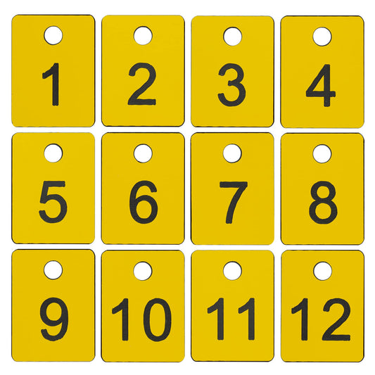 StayMax Plastic Numbered Tags Rectangle Key Number Tags Number Disc with Hole (1-50, Yellow)