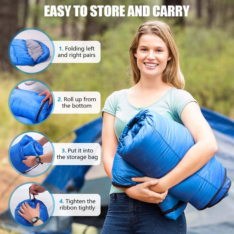 OBTANIM Sleeping Bags Portable Waterproof Thick Camping Sleeping Bag for Adults Kids 4 Seasons Cold Weather or Warm Backpacking Hiking Travel Indoor Outdoor Use (Blue)