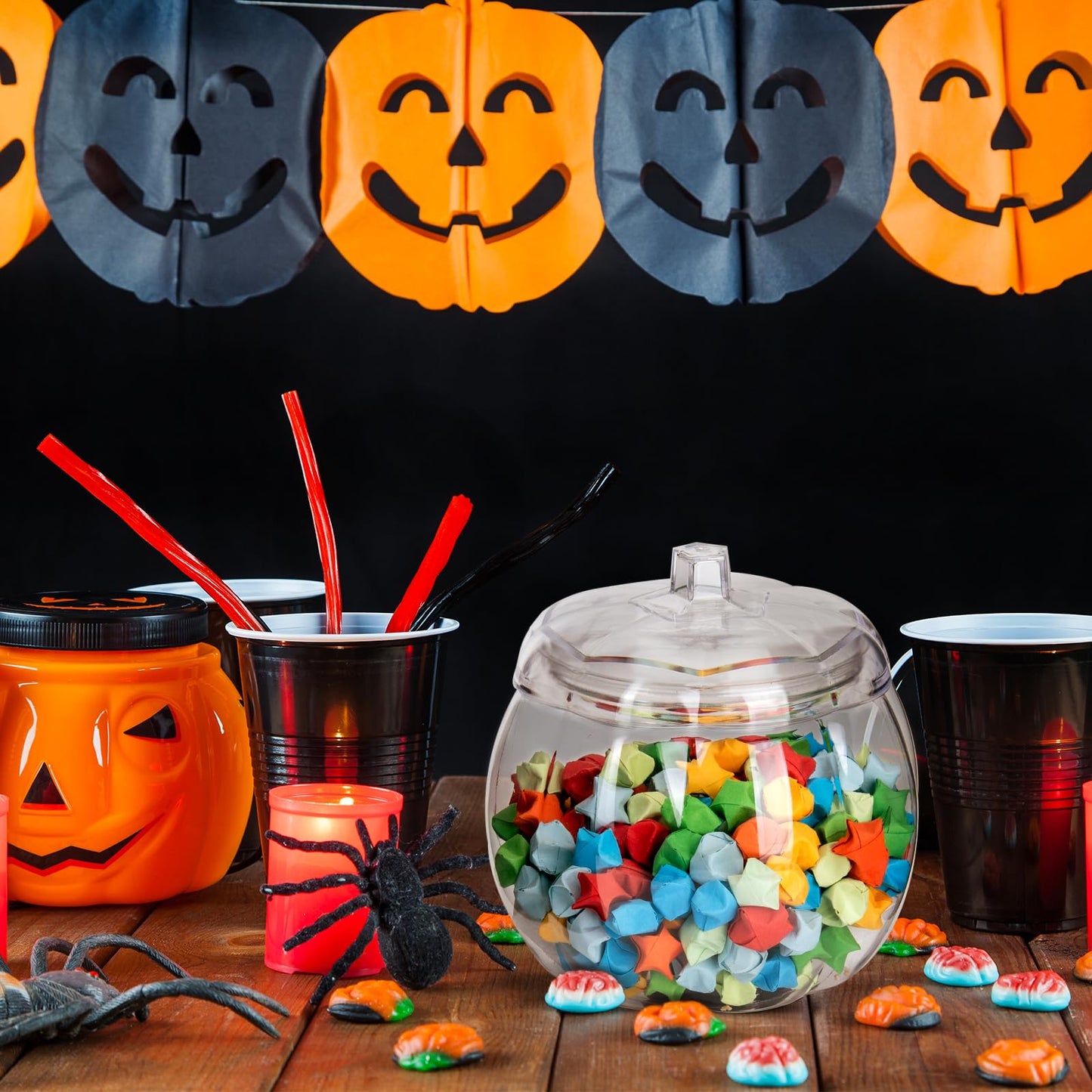 HANZE Appreciation Gifts for Teacher Women - Pumpkin Shaped Container with Lid, Plastic Pumpkin Jar for Candy, Treats, Spices, Party Ornaments, Halloween Decorations, Gift Box - Clear (2 Pack)
