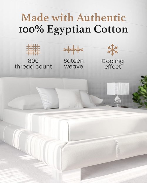 Good Sleep Bedding 800 TC Queen Fitted Sheet - Soft, Breathable Luxury Hotel Style | 16" Deep Pocket - White
