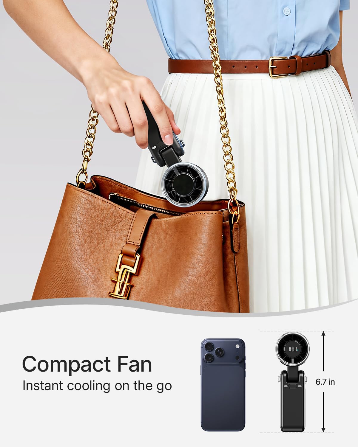 Skiennix Portable Handheld Turbo Fan - 5-Speed Rechargeable Mini Personal Fan | 4000mAh Battery, Ideal for Travel & Beach (Black)