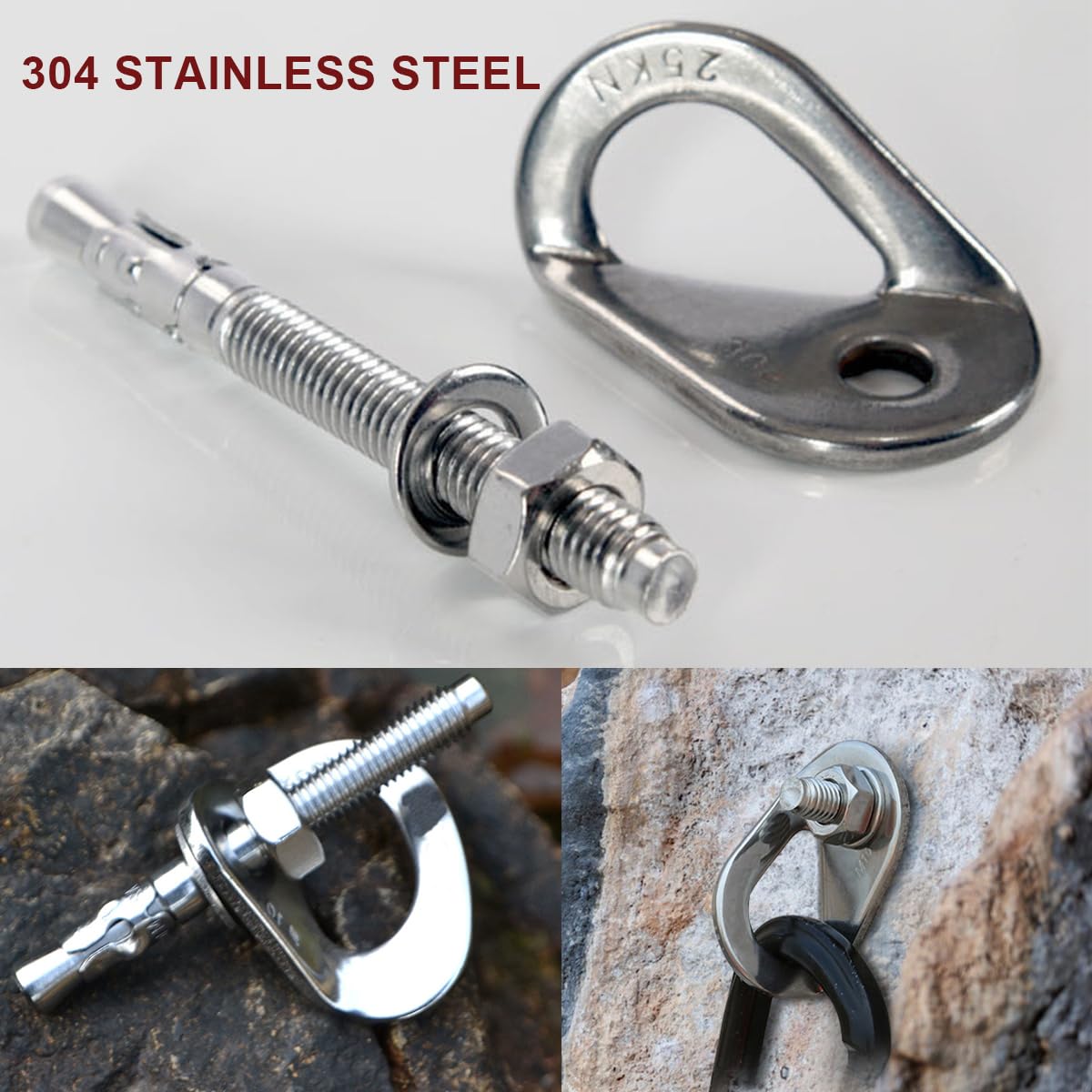 304 Stainless Steel Climbing Anchor Bolt, 30KN Rock Climbing Bolt Hanger, Climb Fastening Bolt Safe Fixed Point, 4 Set Rock Climbing Holds