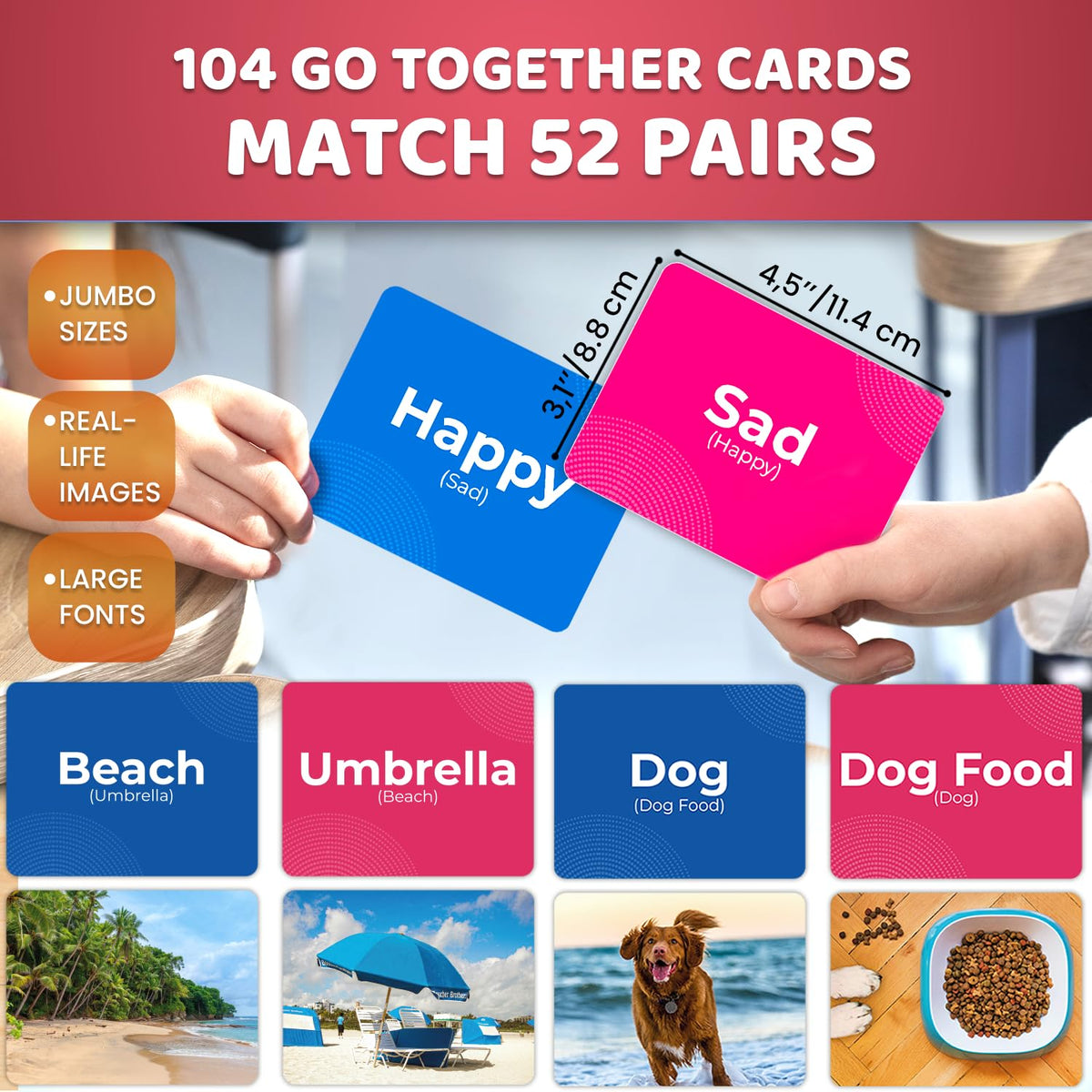 QUOKKA 104 Vocabulary Flash Cards Go Together with Realistic Images for Pre-K and Kindergarten - Perfect for Teachers, Parents, and Speech Development Activities- Vocabulary Builder for Kids Adults