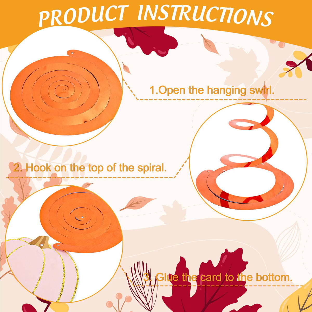 FYSUIMU 48 Pcs Fall Pumpkin Hanging Swirls Pink Orange Cute Pumpkin Ceiling Spiral Streamer Pre-Assembled Autumn Thanksgiving Hanging Ornaments for Autumn Harvest Home Party Wall Decoration Supplies
