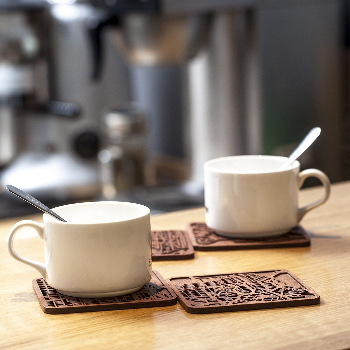 Edinburgh Map Coaster by O3 Design Studio, Set Of 4, Sapele Wooden Coaster With City Map, Handmade