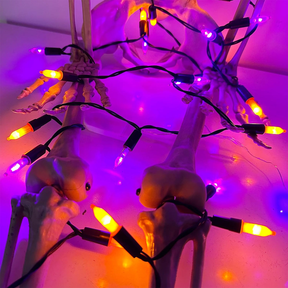 WATERGLIDE 50 LED Outdoor Halloween Lights, 16 FT Mini String Light with 8 Modes, Waterproof Battery Operated Tree Lights for Indoor Outdoor Patio Garden Party Wedding Decoration, Orange & Purple