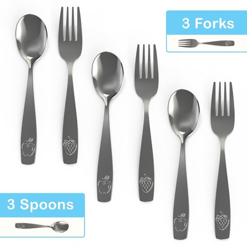 Chillout Life Stainless Steel Kids Silverware Set - 6-Piece Child Safe Utensil Set | Includes 3 Spoons & 3 Forks